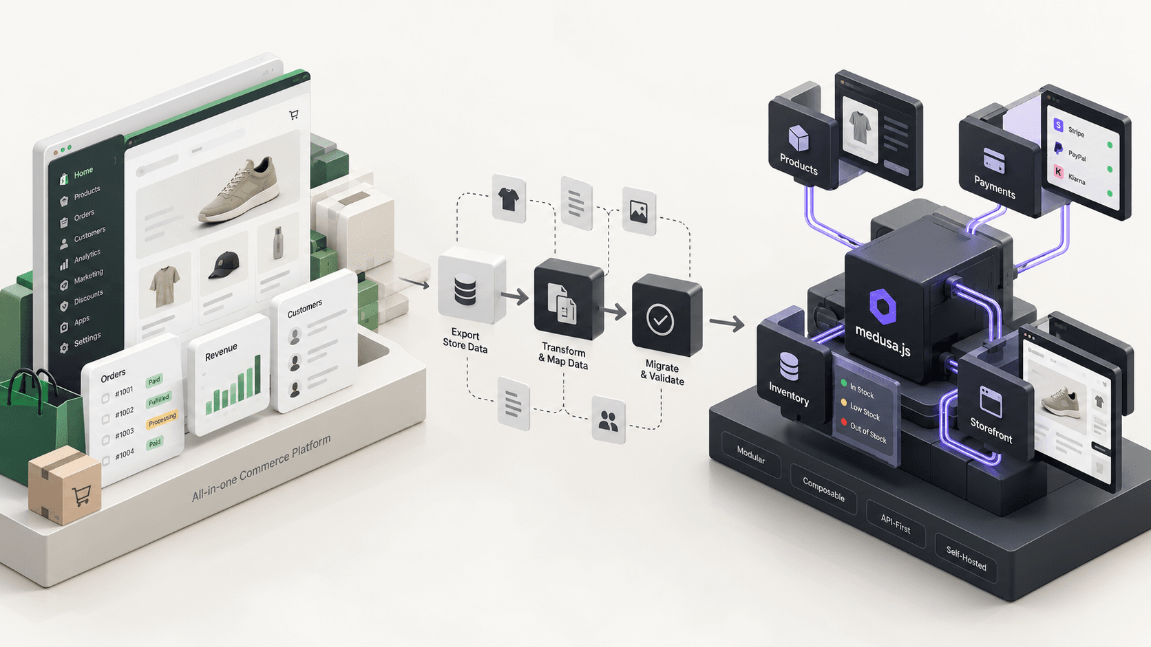 Shopify to Medusa.js e-commerce migration illustration